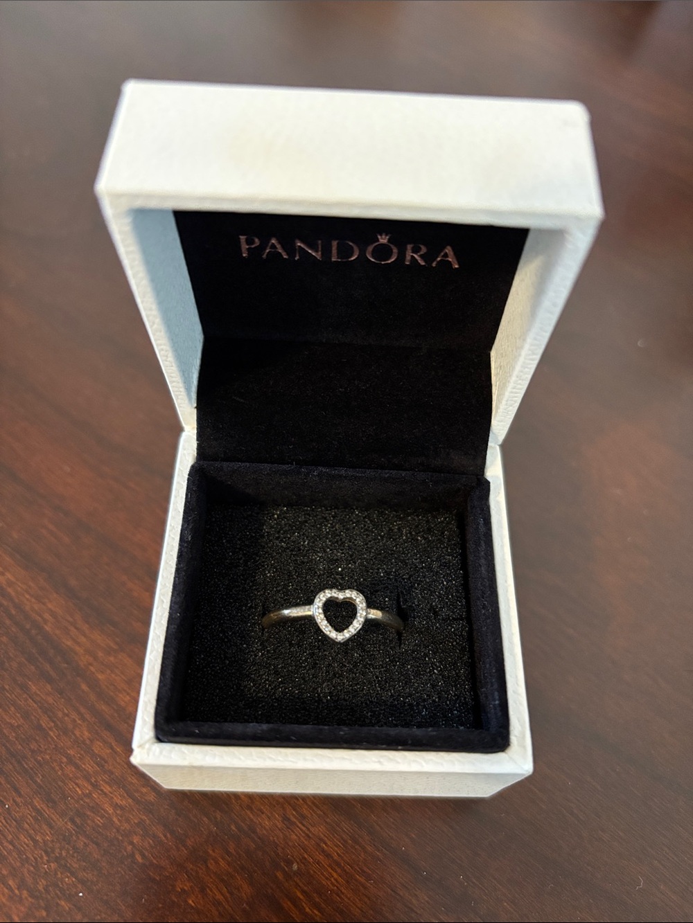 Pandora Silver Heart Ring with Clear Stones - Silver